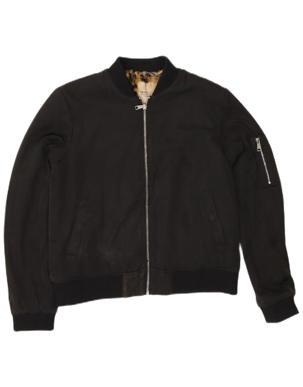 Zara Sherpa Bomber Jacket UK 14 Medium Sort Polyester til kvinder