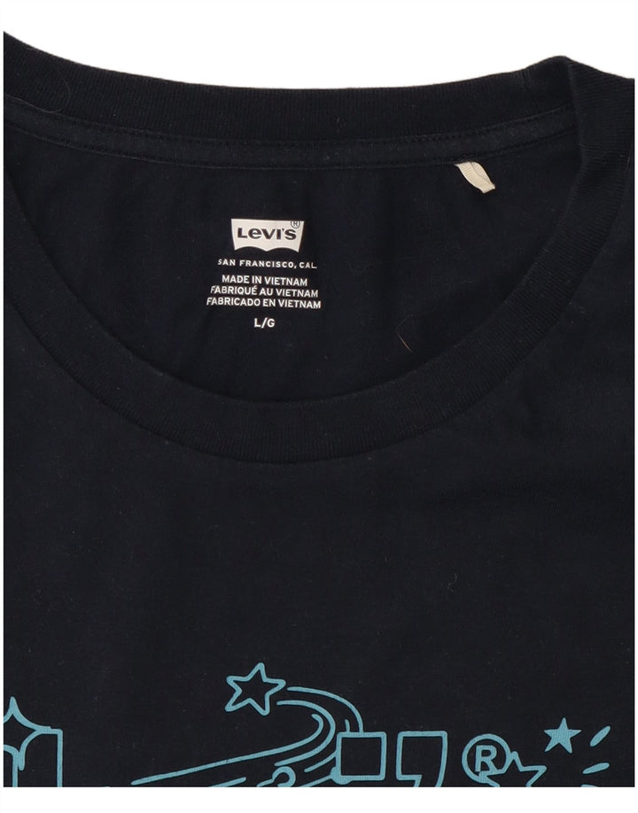 Levi's Dame Grafisk T-Shirt Top UK 14 Large Navy Blue