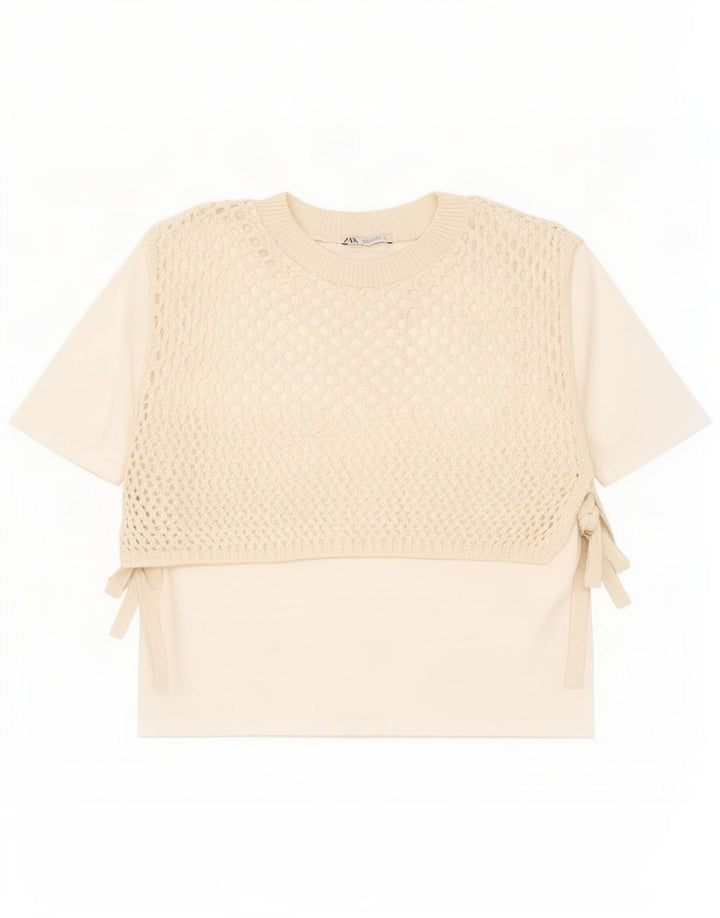 Zara hæklet bluse top UK 10 Small Beige
