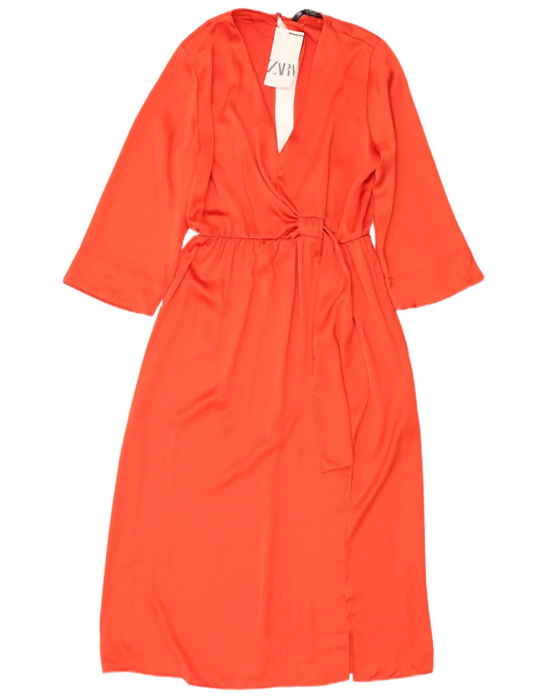 ZARA 3/4 ærmet maxikjole til kvinder UK 16 Stor orange polyester