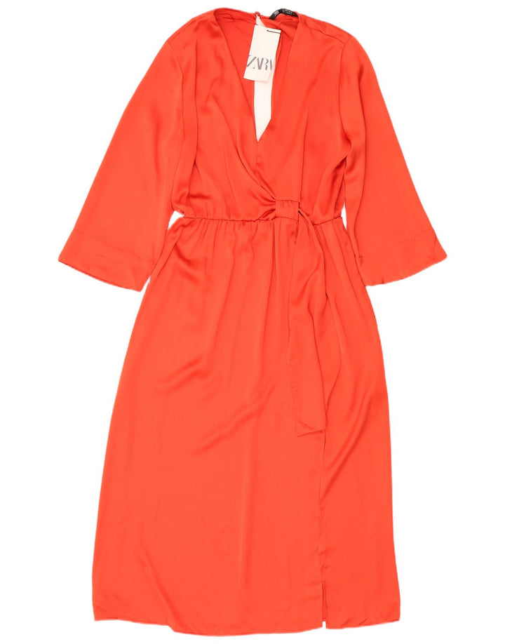 ZARA 3/4 ærmet maxikjole til kvinder UK 16 Stor orange polyester