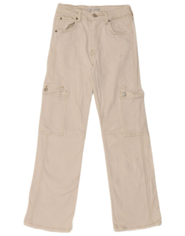 Zara Girls Cargo Straight Jeans 13-14 År W24 L27 Hvid