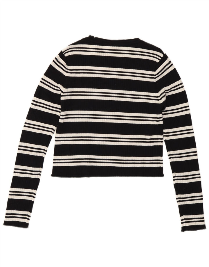 Zara Dame Crop Top Langærmet UK 12 Medium Sort Stribet
