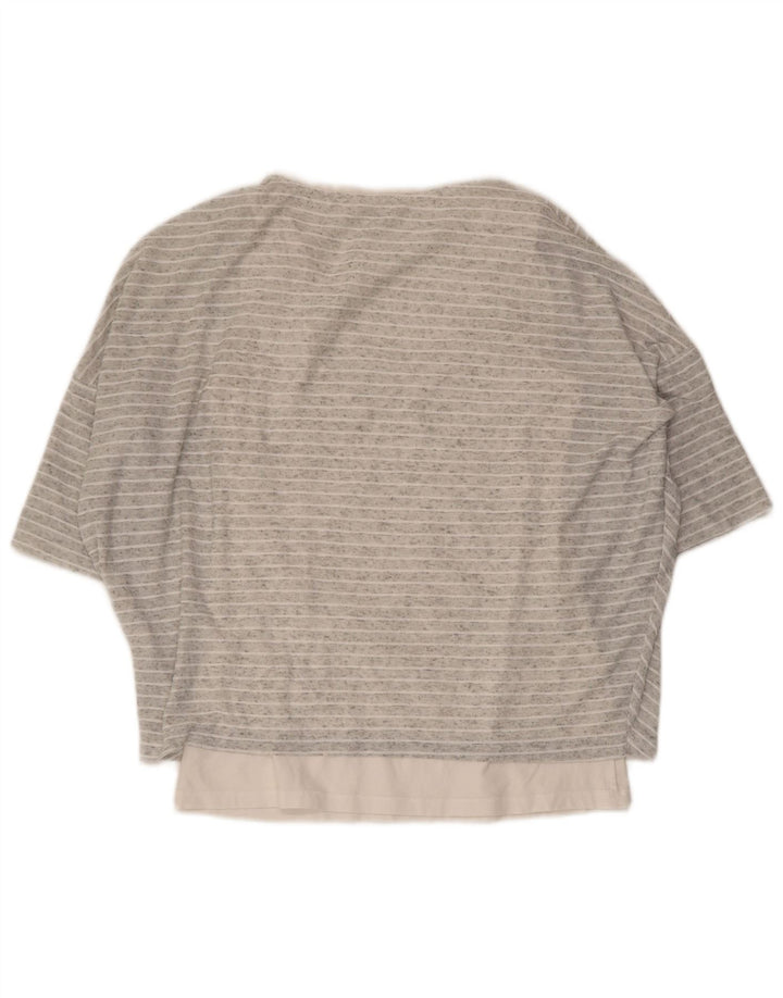 FASE otte Dame Loose Fit Bluse Top UK 10 Small Grey Pinstripe