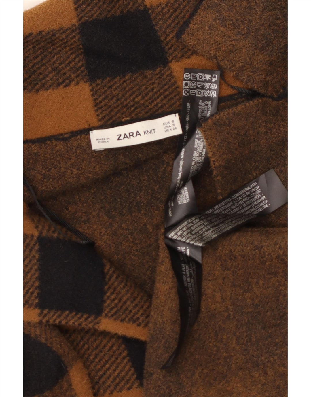 Zara Dame Oversized Overfrakke UK 10 Small Brown Gingham Nylon