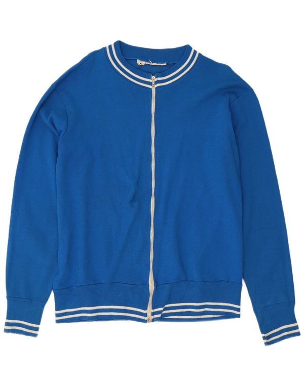 Vintage herre cardigan sweater med fuld lynlås, stor blå polyethylen