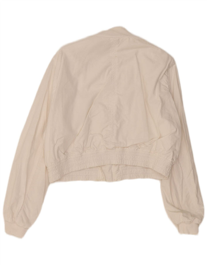 Zara Womens Crop Bomber Jacket UK 16 Large White Bomuld