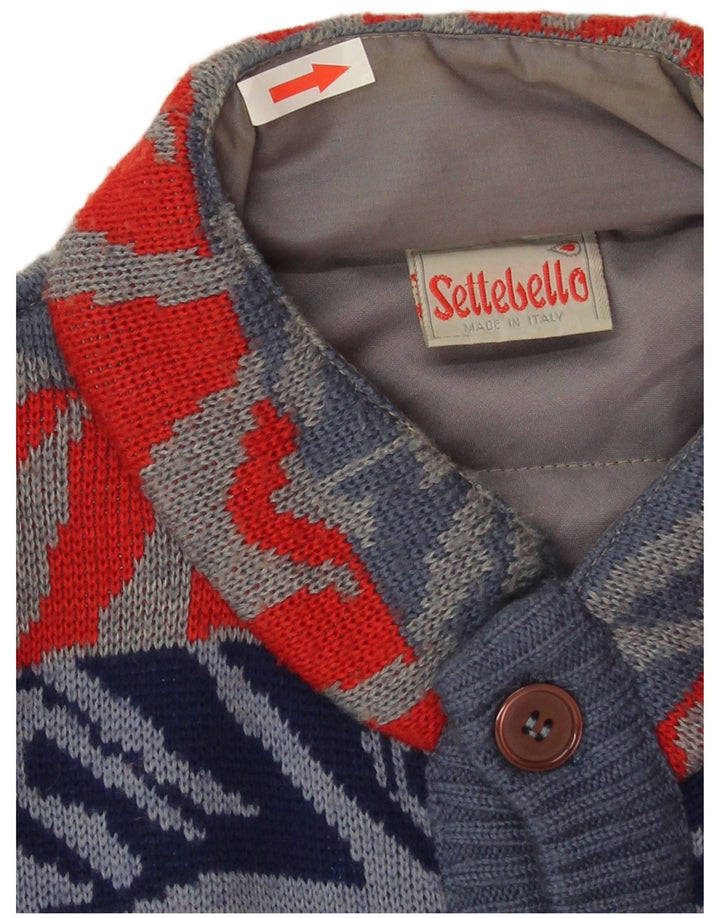 Settebello Herre Cardigan Sweater Stor Blå Geometrisk Uld