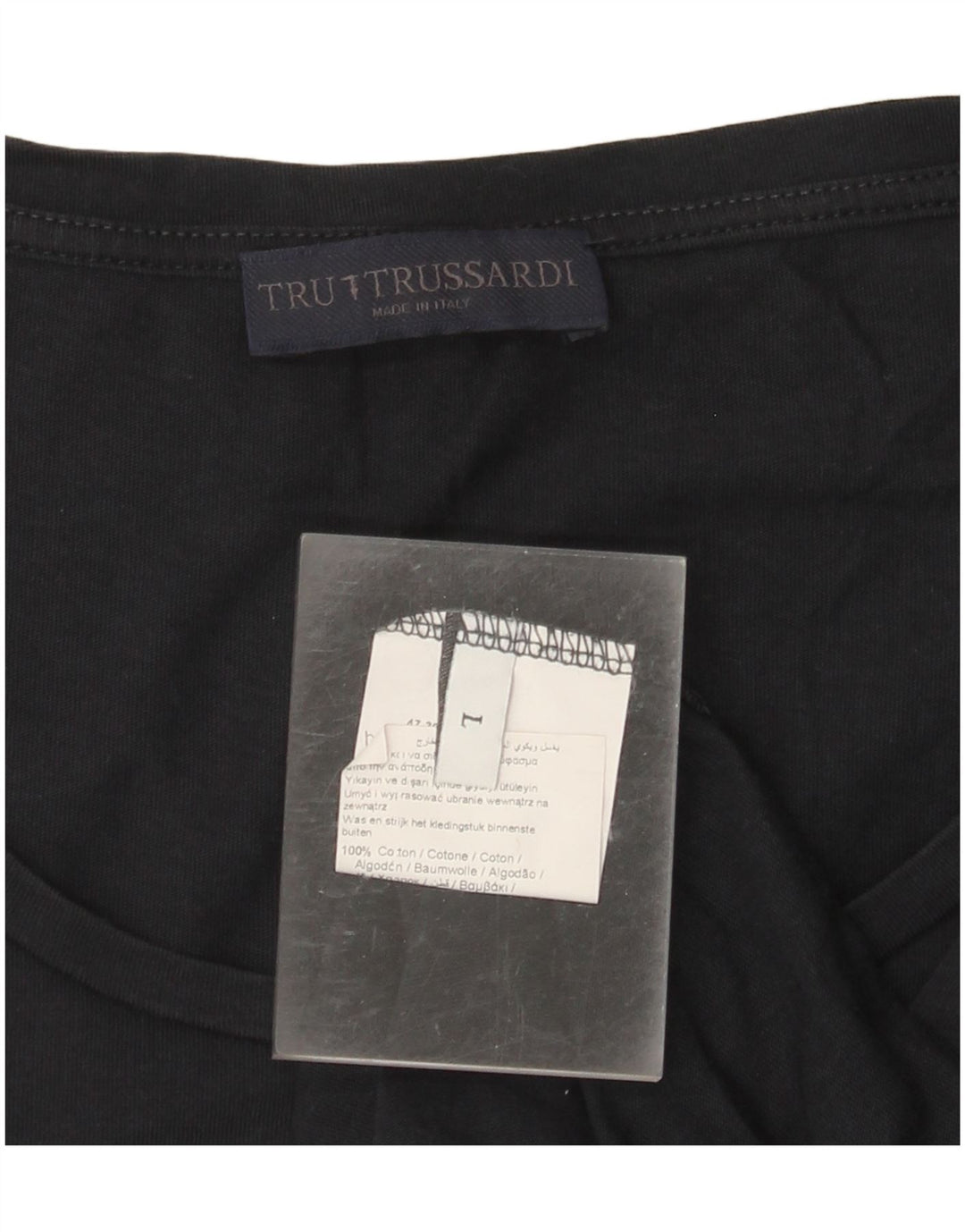 TRUSSARDI Dame Grafisk T-Shirt Top UK 16 Stor Sort Bomuld