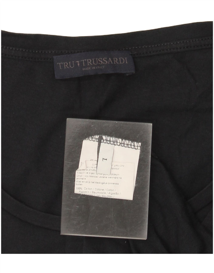 TRUSSARDI Dame Grafisk T-Shirt Top UK 16 Stor Sort Bomuld