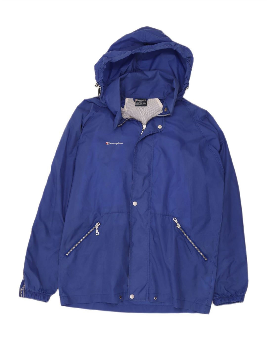 CHAMPION Mens Graphic Hooded Rain Jacket UK 38 Medium Blue Polyamide