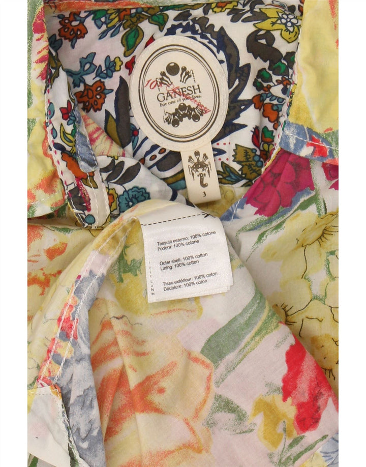 Ganesh kortærmet skjorte til kvinder UK 14 Medium Yellow Floral Cotton