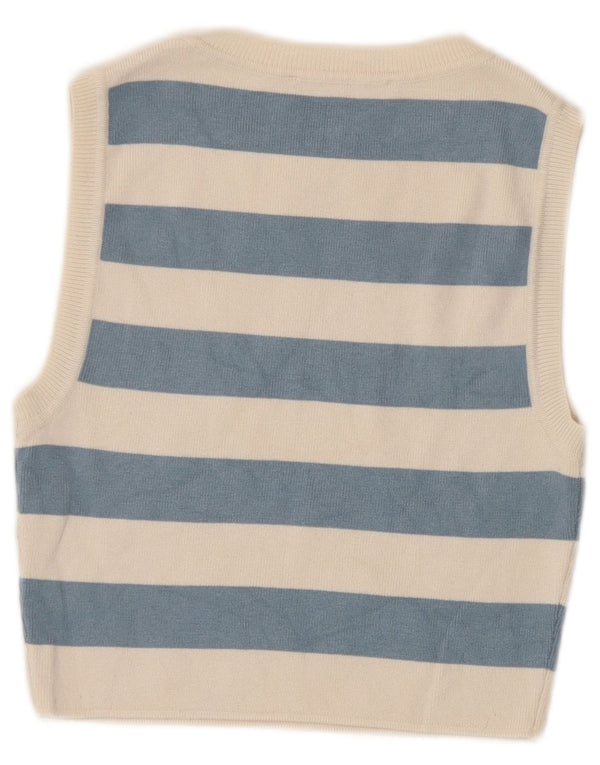 Zara Womens Crop Top UK 12 Medium Beige Stribet Viscose