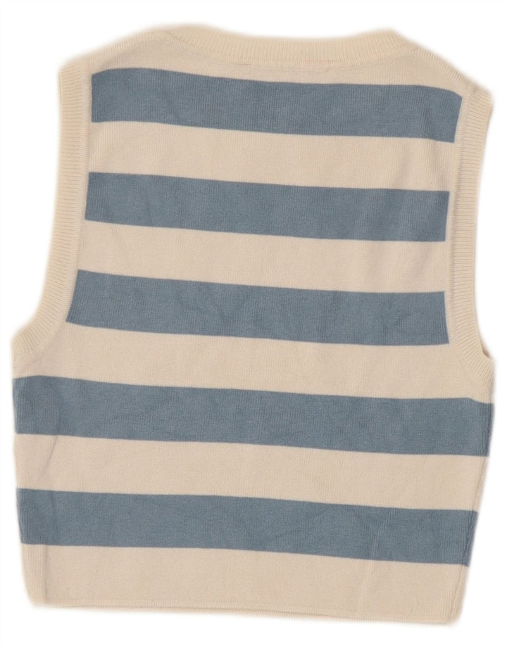 Zara Womens Crop Top UK 12 Medium Beige Stribet Viscose