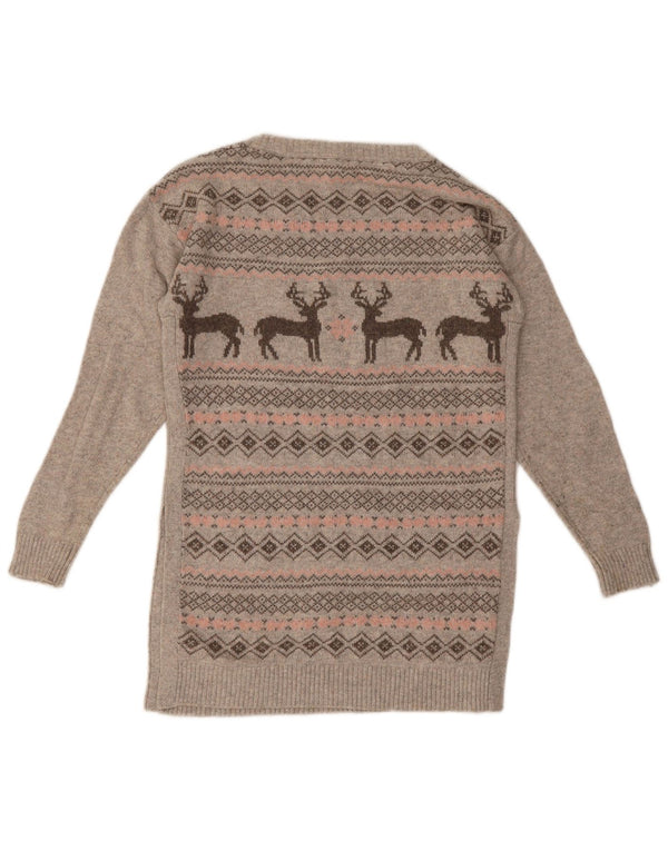 Fat Face Dame Boat Neck Jumper Sweater UK 8 Small Grey Fair Isle Cotton