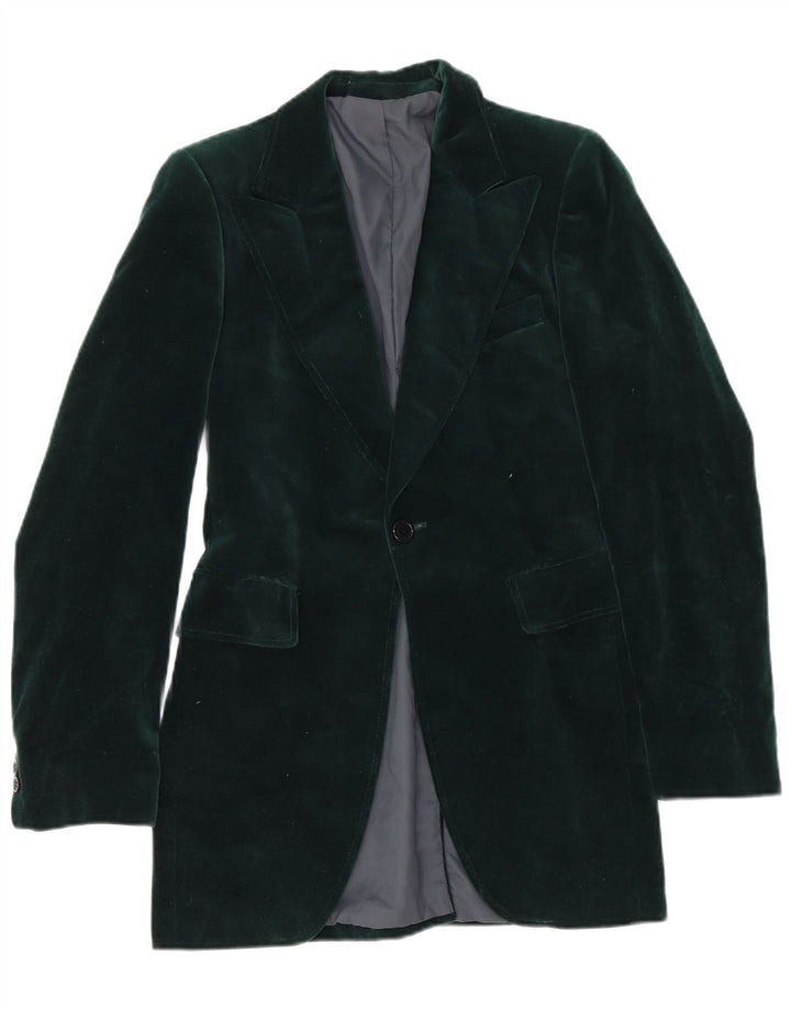 Vintage Herre 1 Knap Velvet Blazer Jacket UK 36 Small Green