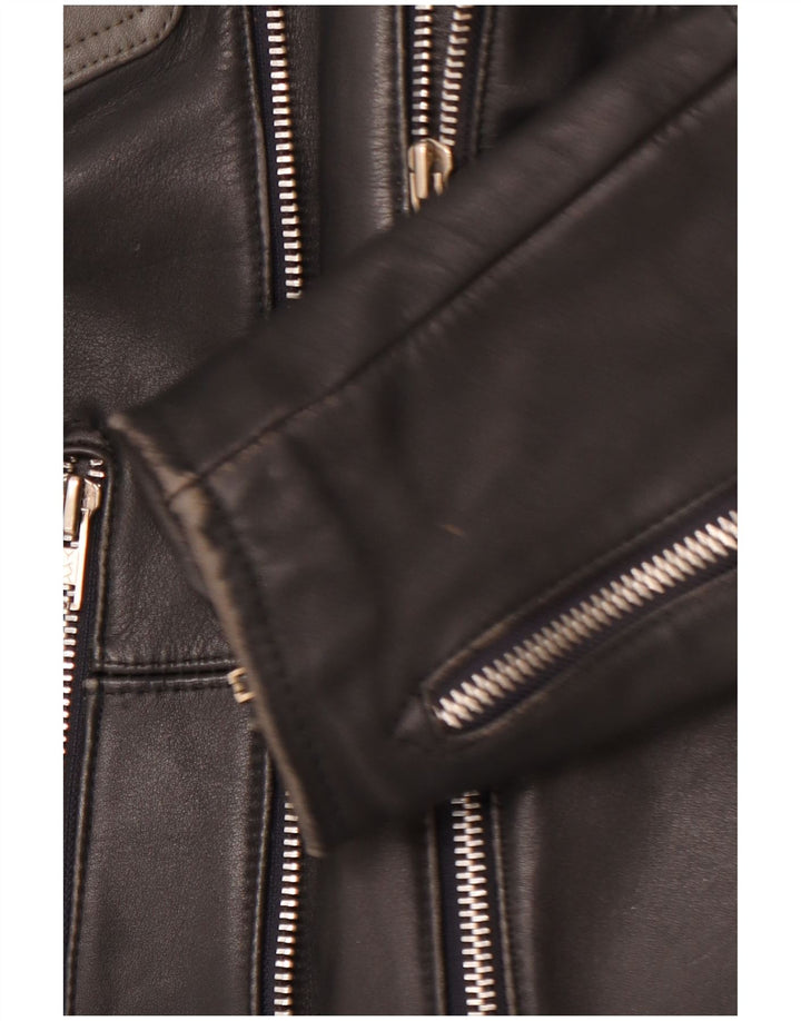 MQP Herre Læder Biker Jacket UK 46 3XL Sort Colourblock Læder