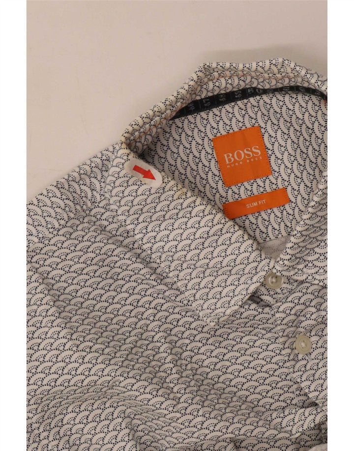 Hugo Boss Herre abstrakt mønster Slim Fit skjorte medium hvid bomuld