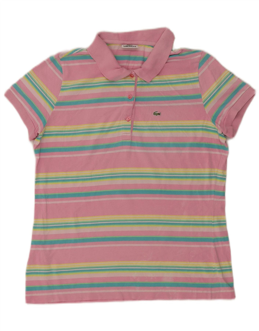 Lacoste Dame Polo Shirt Størrelse 44 Stor Pink Stribet Bomuld