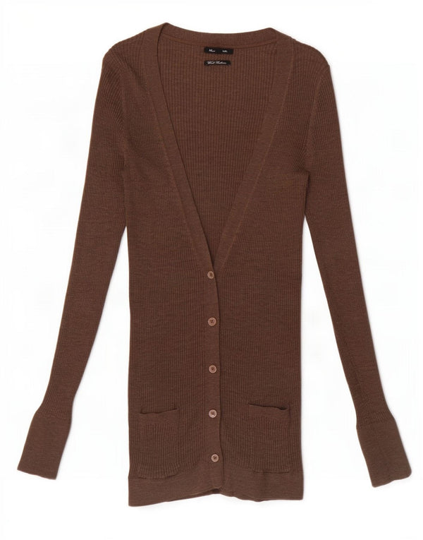 Massimo Dutti Dame Longline Cardigan Sweater UK 10 Lille Brun Uld