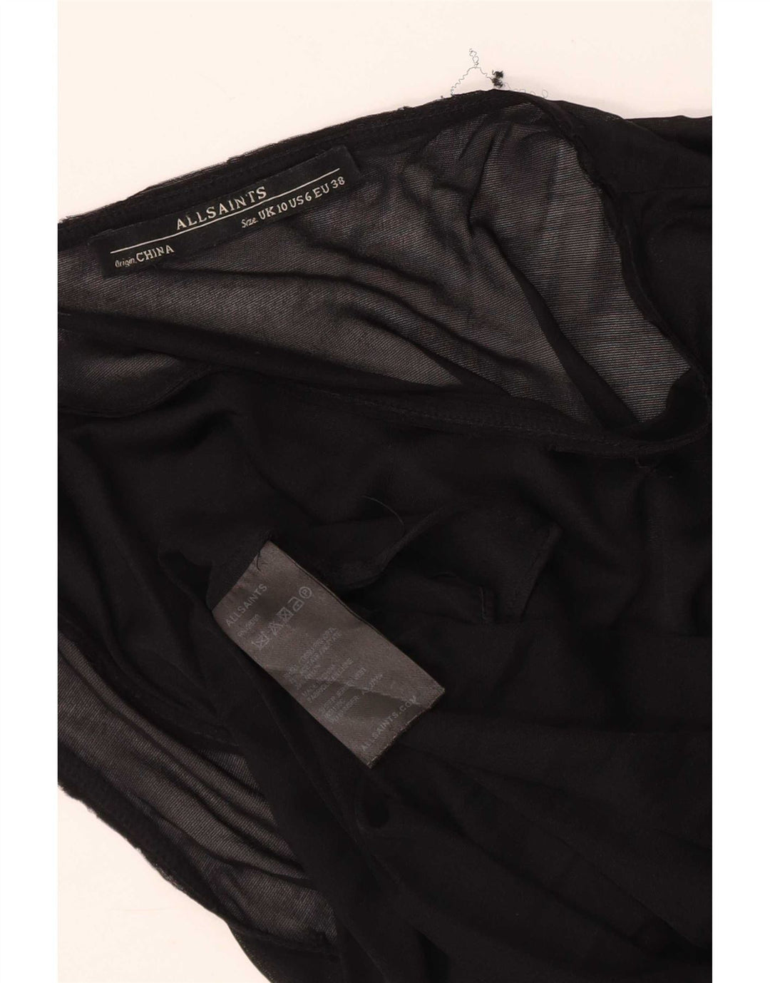 All Saints Dame ærmeløs bluse Top UK 10 Small Black Acetate