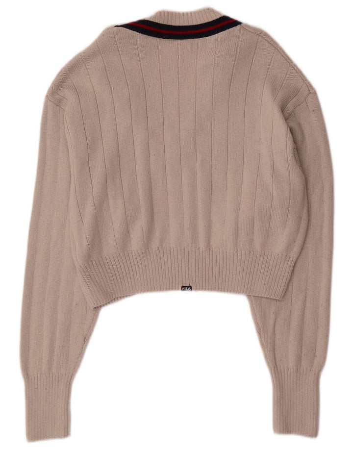 FILA Dame Oversized Crop V-hals sweater UK 6 XS Beige Bomuld
