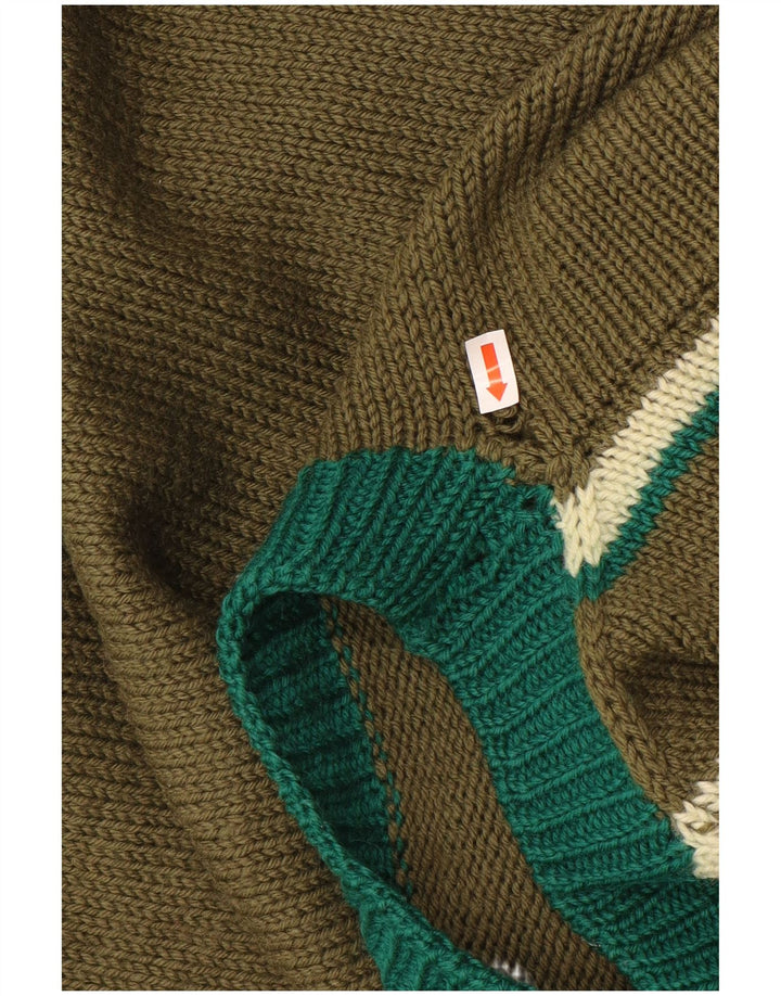 Vintage herre sweater med rund hals XL Khaki Geometrisk