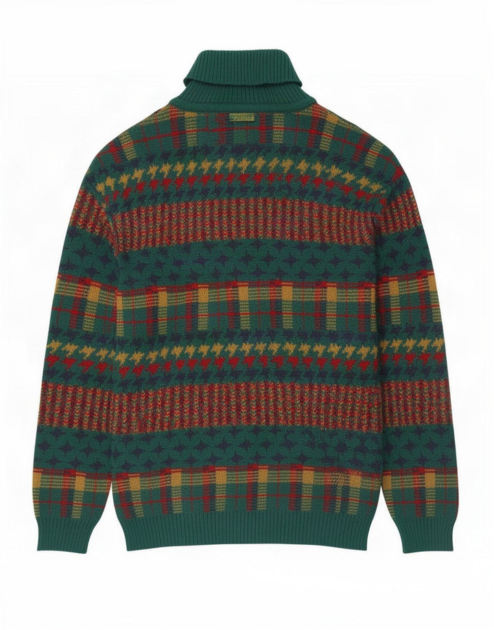 Vintage Herre rullehals sweater mellemgrøn stribet