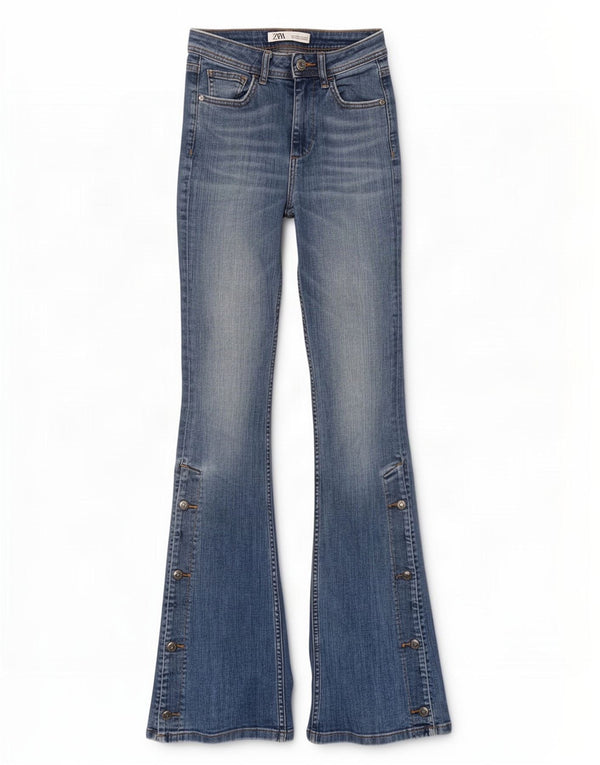 Zara Dame Flared Jeans EU 32 2XS W22 L32 Blå Bomuld