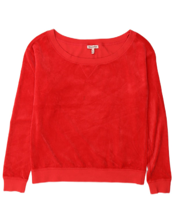 Juicy Couture Dame Oversized Velvet Sweatshirt Jumper UK 6 XS Rød Bomuld