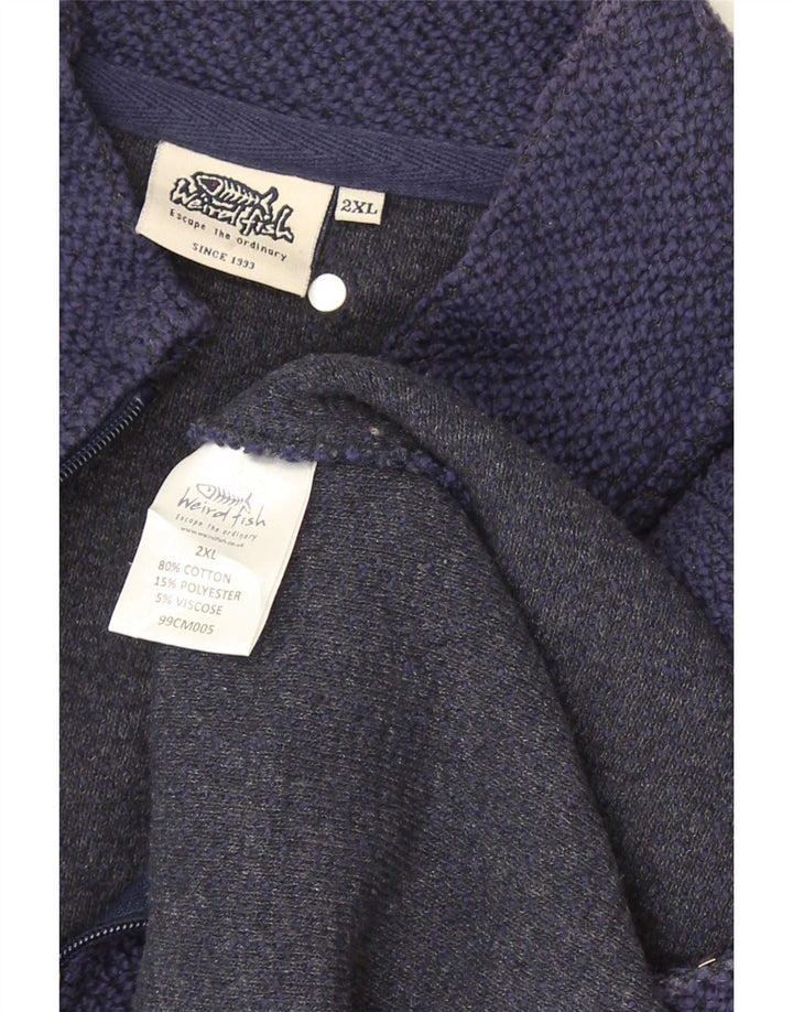 Weird Fish Herre Zip Neck Sweatshirt Jumper 2XL Navy Blue Bomuld