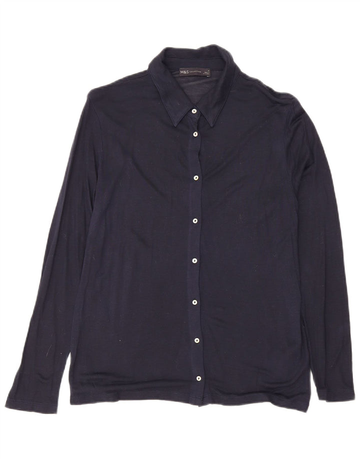 Marks & Spencer Dameskjorte UK 10 Small Navy Blue Viscose