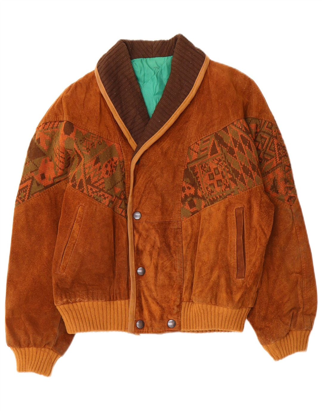 Vintage Dame Bomber Ruskind Windbreaker Jacket UK 14 Medium Brown Geometric