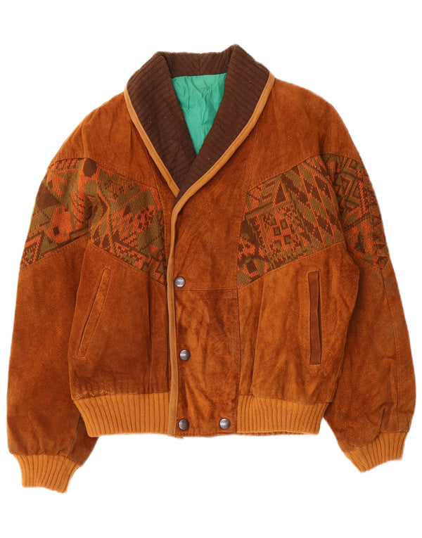 Vintage Dame Bomber Ruskind Windbreaker Jacket UK 14 Medium Brown Geometric