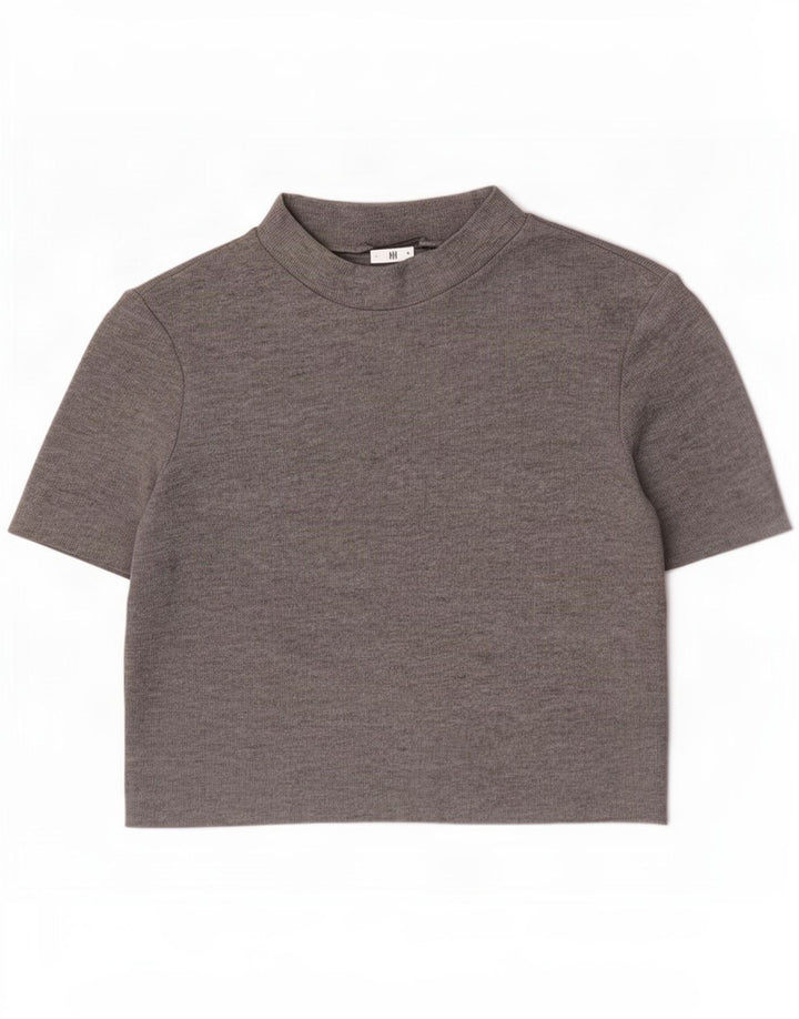 Zara Womens Crop T-Shirt Top UK 10 Small Grå Polyester
