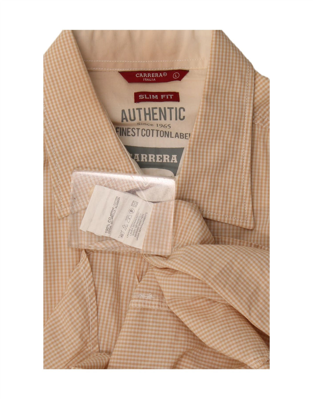 Carrera Herre Slim Fit Skjorte Stor Beige Gingham Bomuld