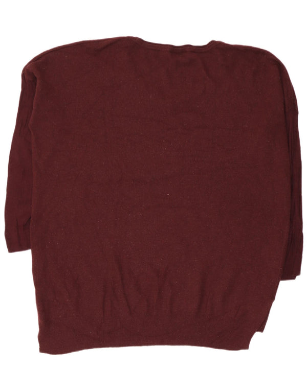 Topshop Dame 3/4 ærmet V-hals sweater UK 10 Small Burgundy