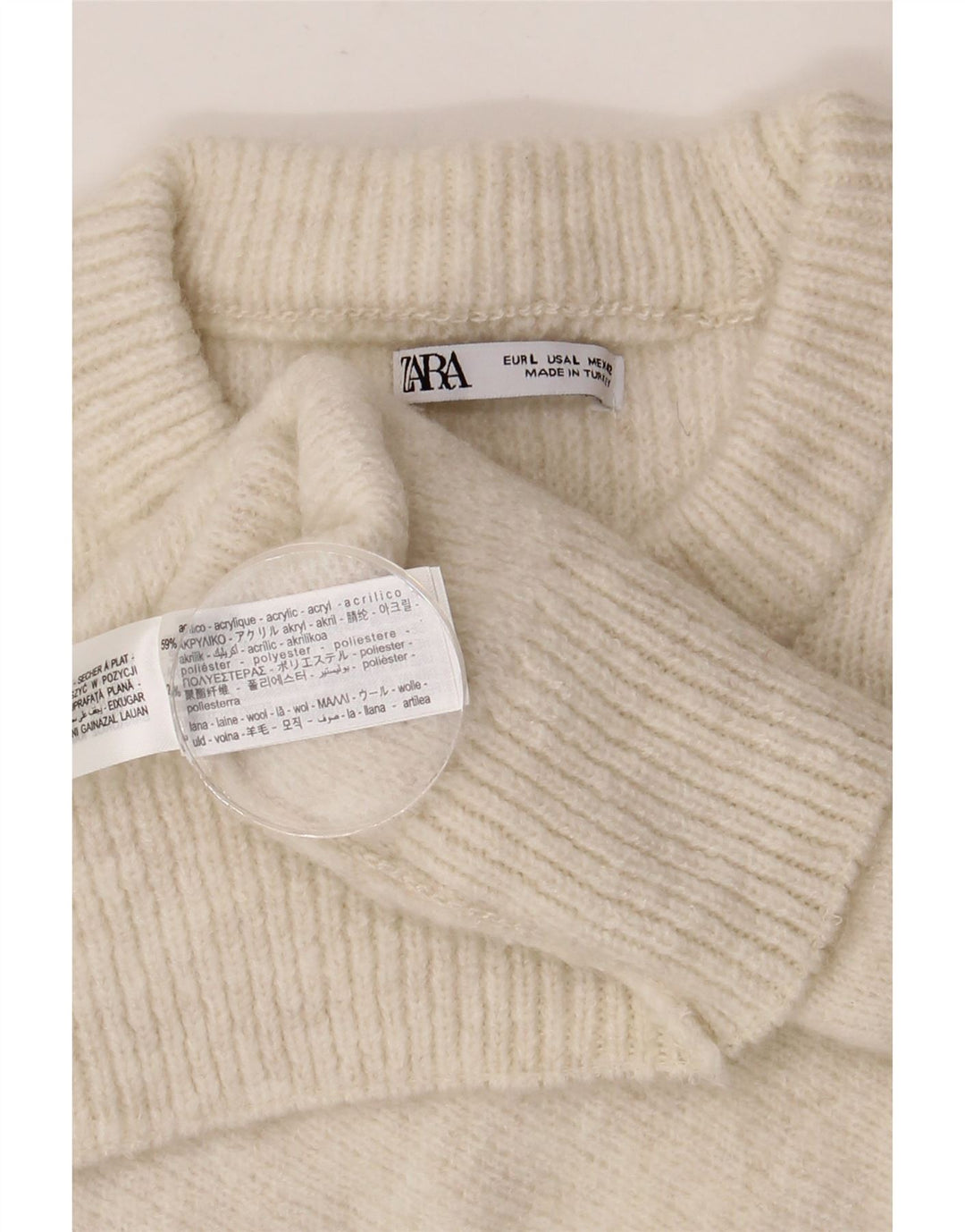 ZARA Herre Crew Neck Jumper Sweater Stor Beige Akryl