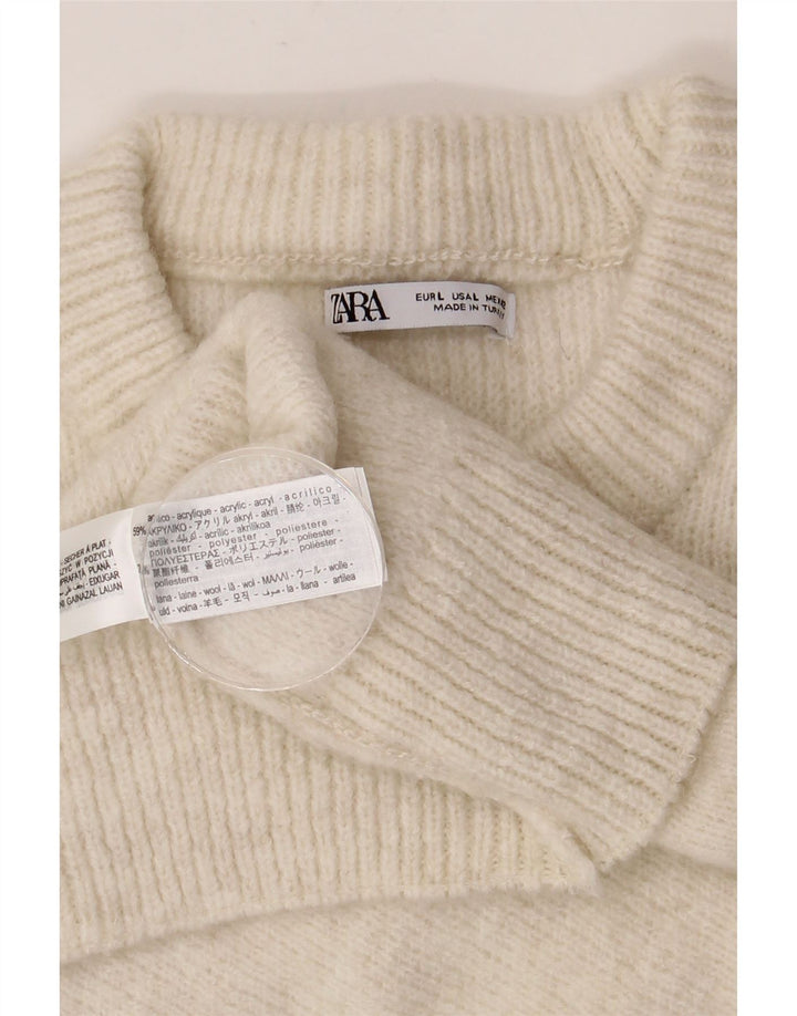 ZARA Herre Crew Neck Jumper Sweater Stor Beige Akryl