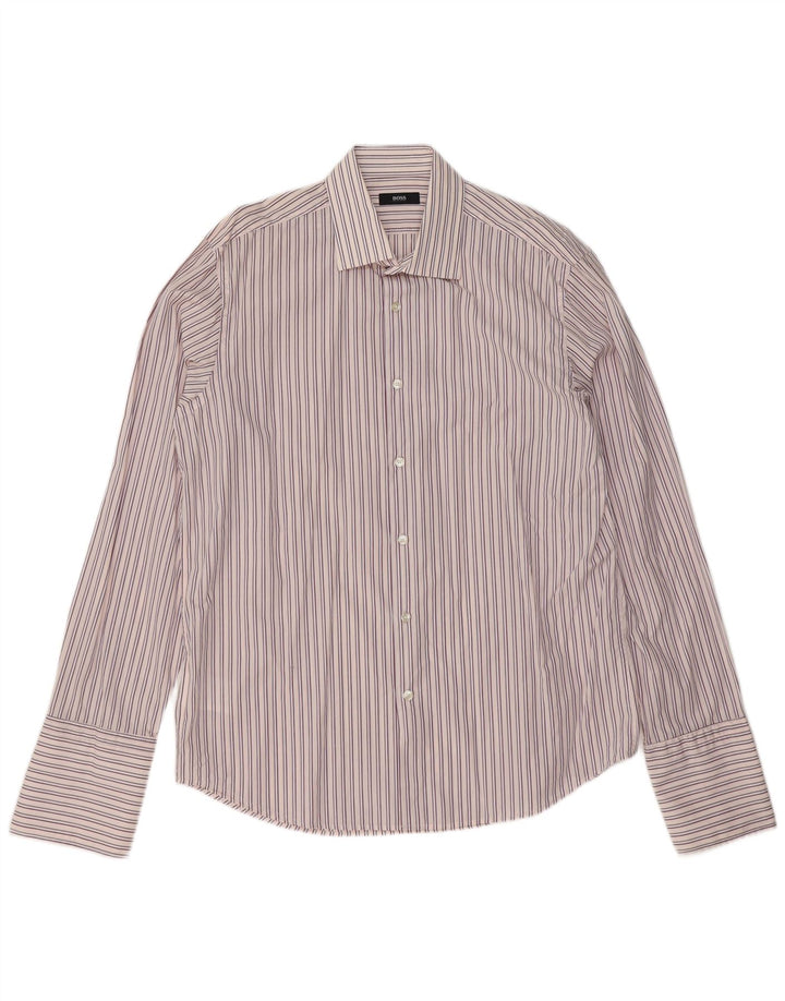 HUGO BOSS Mens Formal Shirt Size 17 XL White Striped Cotton