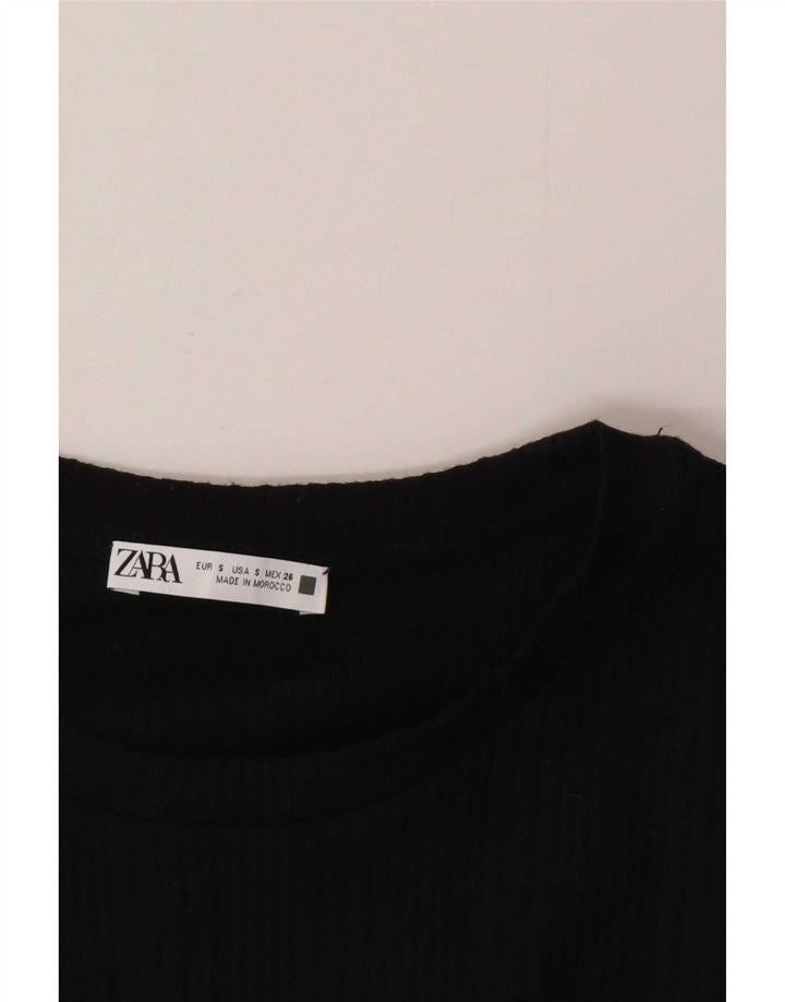 Zara Womens Crop Bluse Top UK 10 Small Black