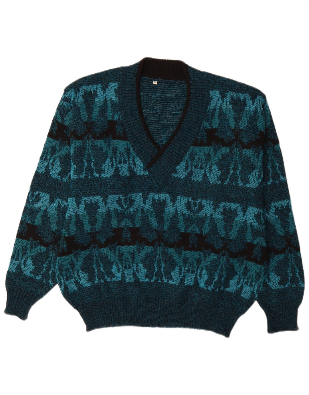 Vintage Herre V-hals sweater IT 50 Medium Blue Fair Isle