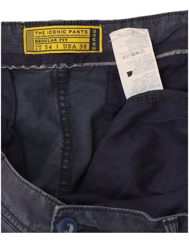 Vintage herre Regular Fit Cargo Shorts W38 XL Marineblå Bomuld