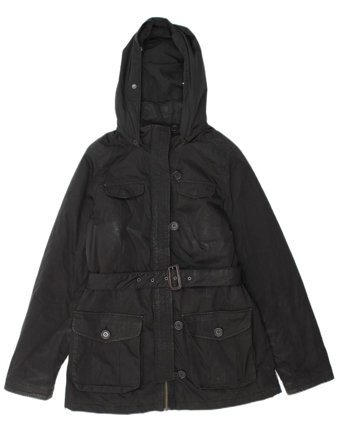 Woolrich Womens Hooded Utility Jacket UK 14 Medium Black Polyester