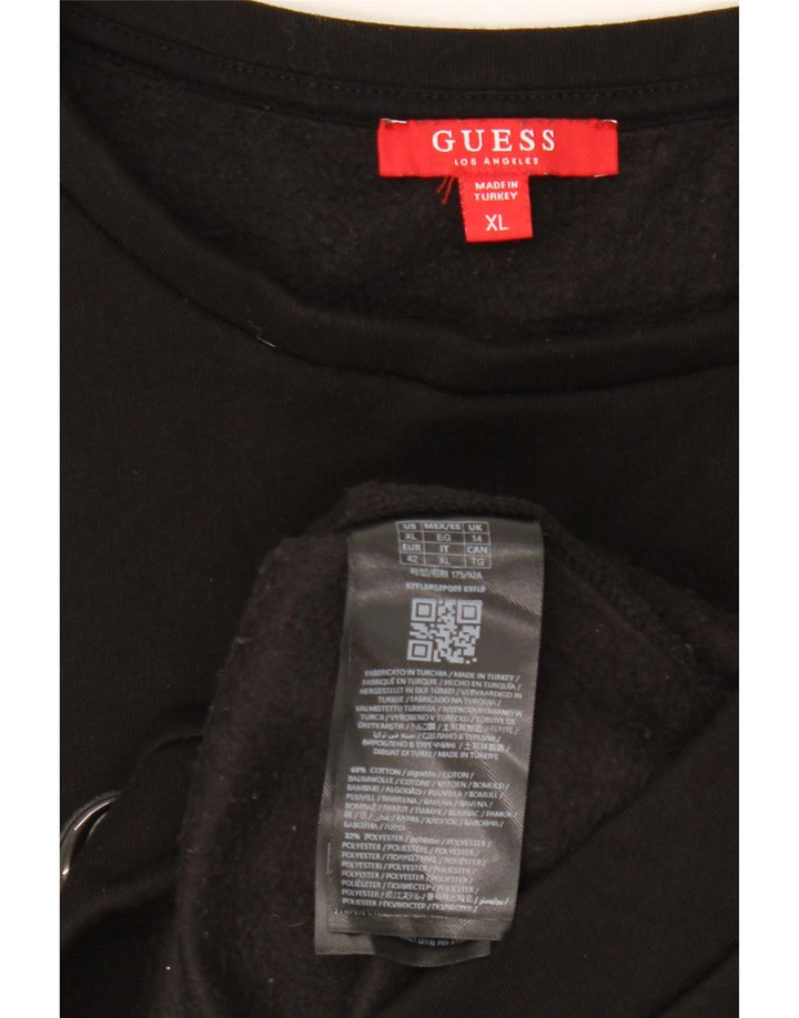 Guess Womens Oversized Crop Graphic Sweatshirt Jumper UK 14 Large Black