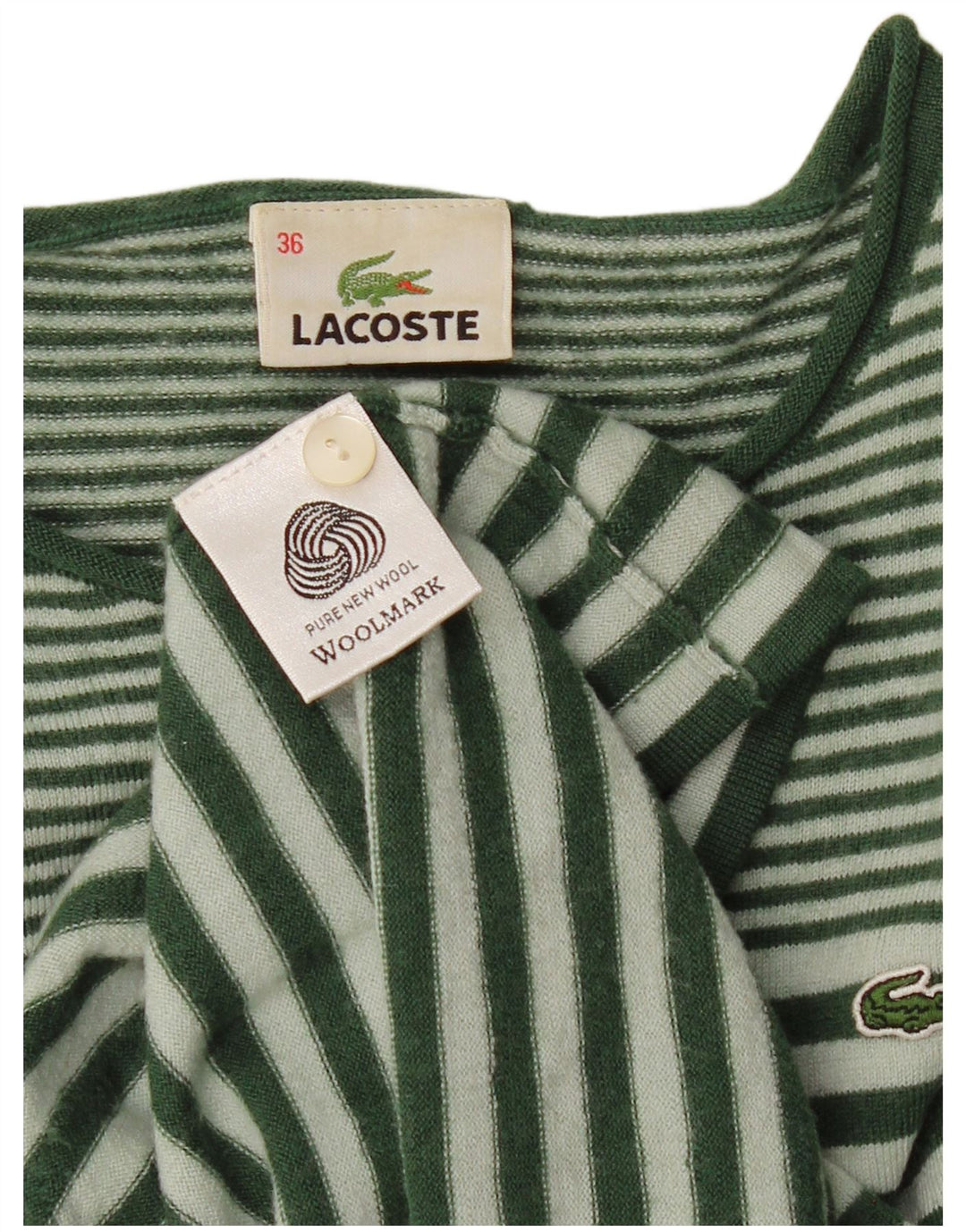 Lacoste Dame Boat Neck Jumper Sweater Størrelse 36 Lille Grøn Stribet