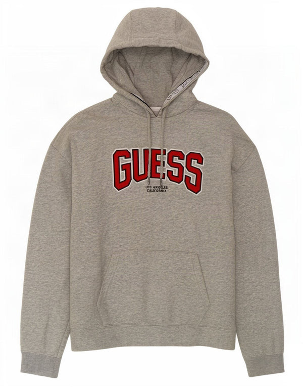 Guess Mens Graphic Hoodie Jumper Medium Grey Cotton