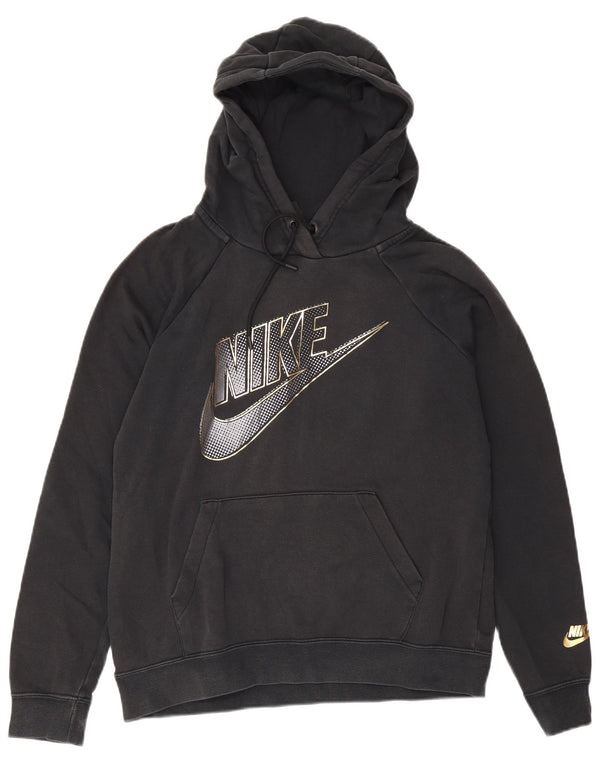 Nike Dame Grafisk Oversized Hoodie Jumper UK 10 Small Black Bomuld