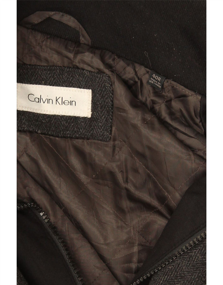 CALVIN KLEIN Herre Overfrakke UK 40 Stor Grå Uld