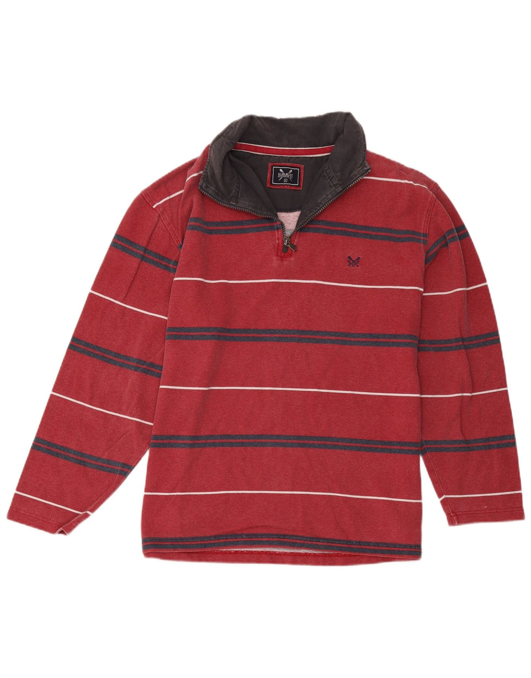 Besætningstøj Herre Zip Neck Sweatshirt Jumper Medium Rød Stribet Bomuld